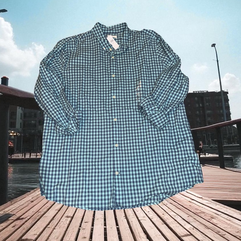 GAP Men's Blue and White Checkered Shirt NWT (XXL)